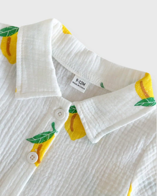 2 pc Baby Boy Fruit Print Button Up Shirt & Shorts Set