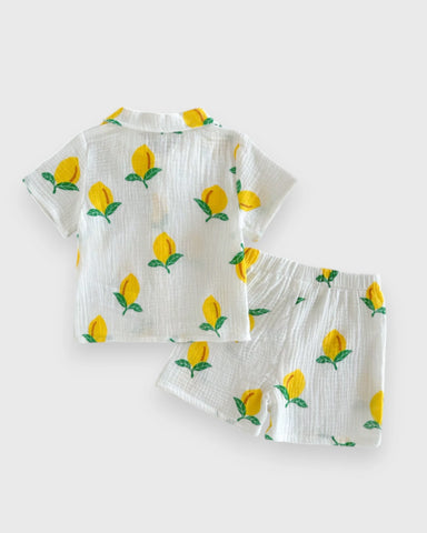 2 pc Baby Boy Fruit Print Button Up Shirt & Shorts Set