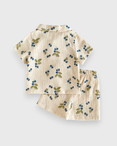 2 pc Baby Boy Fruit Print Button Up Shirt & Shorts Set