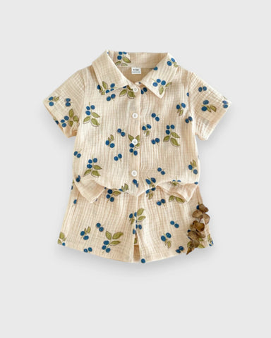 2 pc Baby Boy Fruit Print Button Up Shirt & Shorts Set