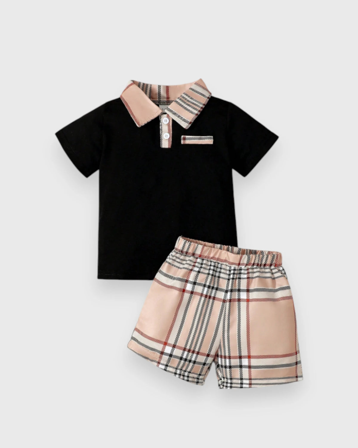 2 Pc Baby Boy Plaid Polo Shorts Set