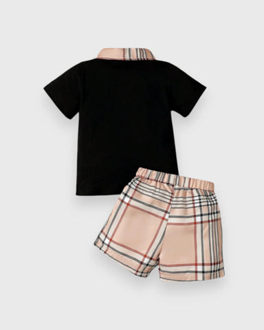2 Pc Baby Boy Plaid Polo Shorts Set