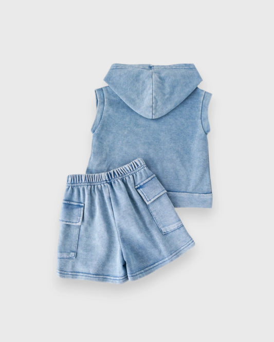 Baby Boy Sleeveless Hooded Shirt & Shorts Set