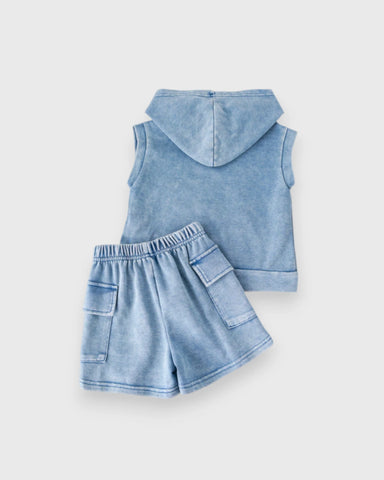 Baby Boy Sleeveless Hooded Shirt & Shorts Set
