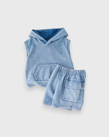 Baby Boy Sleeveless Hooded Shirt & Shorts Set