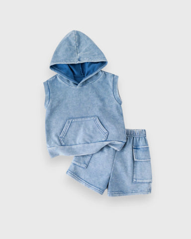 Baby Boy Sleeveless Hooded Shirt & Shorts Set