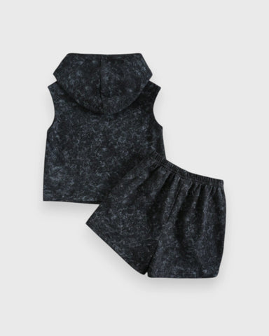 Baby Boy Sleeveless Hooded Shirt & Shorts Set