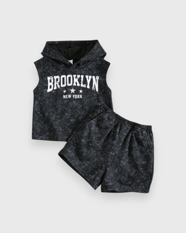 Baby Boy Sleeveless Hooded Shirt & Shorts Set