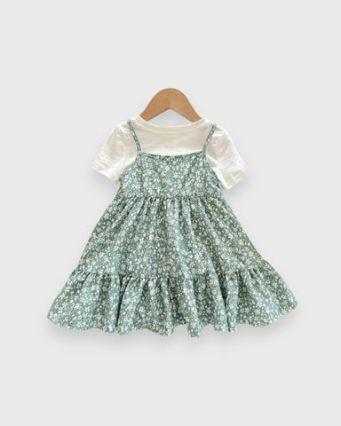 2 pc Baby Girl Tiered Flower Dress w/ Tee
