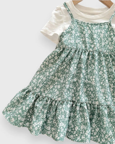 2 pc Baby Girl Tiered Flower Dress w/ Tee