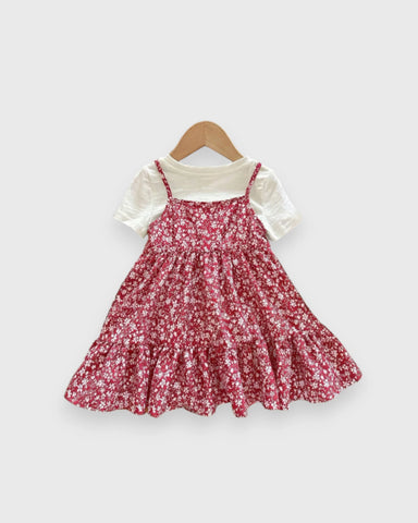 2 pc Baby Girl Tiered Flower Dress w/ Tee