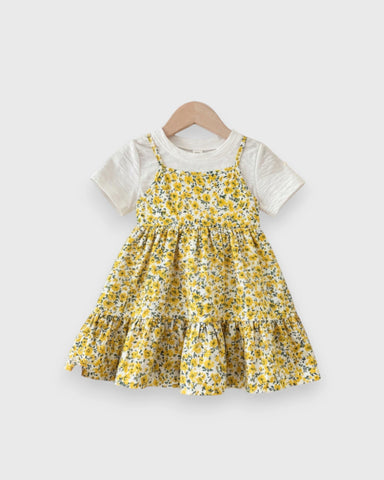 2 pc Baby Girl Tiered Flower Dress w/ Tee