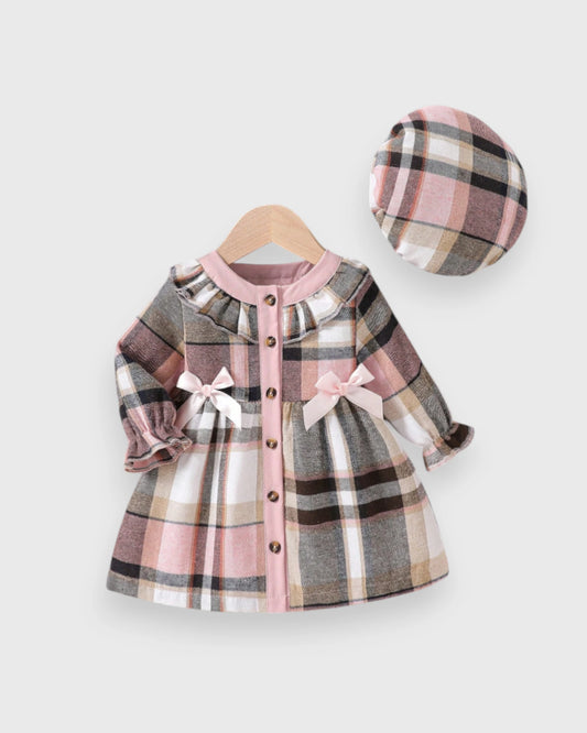 Baby Girl Plaid Jacket Style Dress w/ Beret