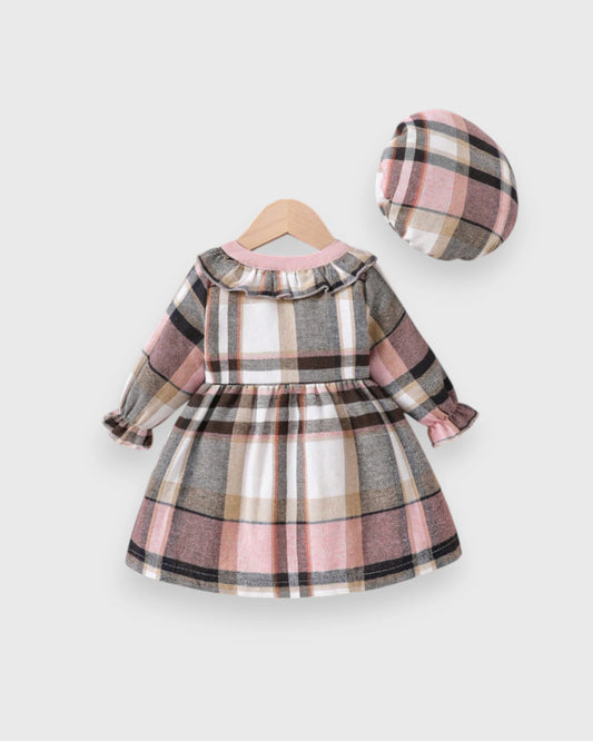 Baby Girl Plaid Jacket Style Dress w/ Beret