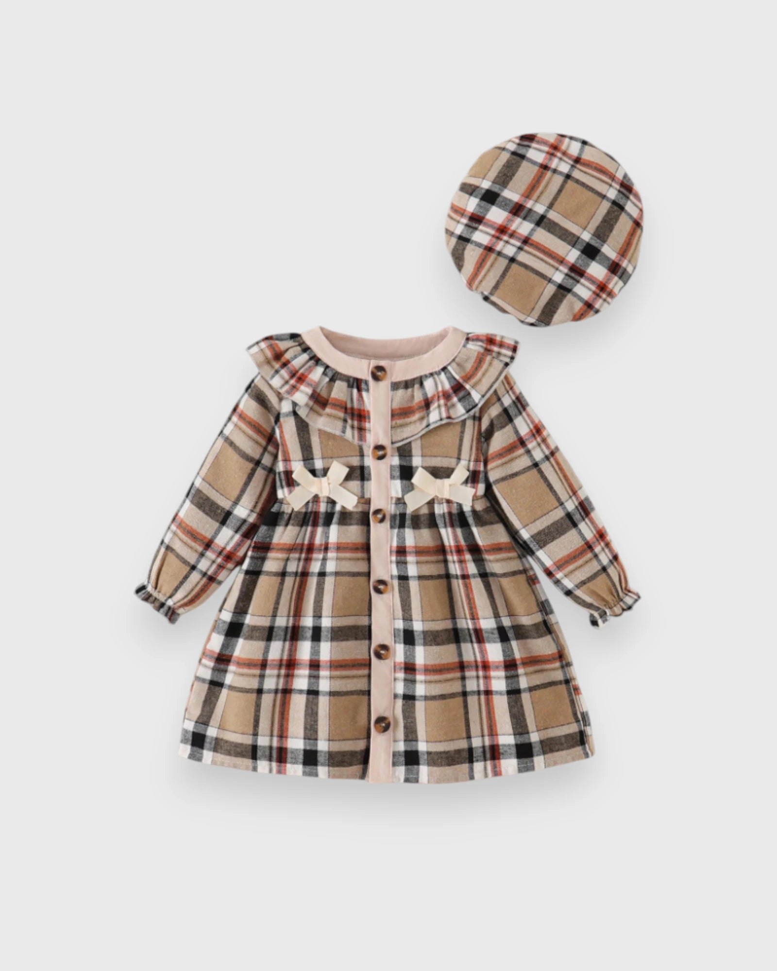 brown plaid baby dress Beige Plaid Baby Girl Dress, Long Sleeve Cotton Toddler Dress, Vintage Check Dress, Fall Outfit, Birthday Dress, Holiday Dress