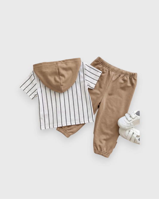 2 Pc Baby Boy Los Angeles Stripe Hoodie Tee Shorts Set
