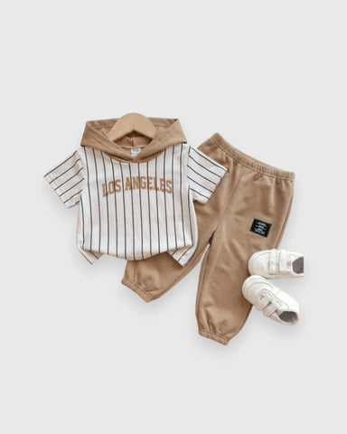 2 Pc Baby Boy Los Angeles Stripe Hoodie Tee Shorts Set