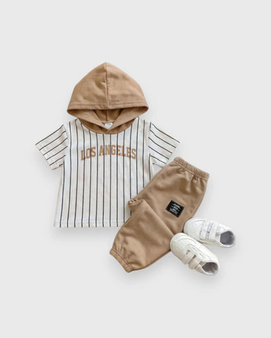 2 Pc Baby Boy Los Angeles Stripe Hoodie Tee Shorts Set
