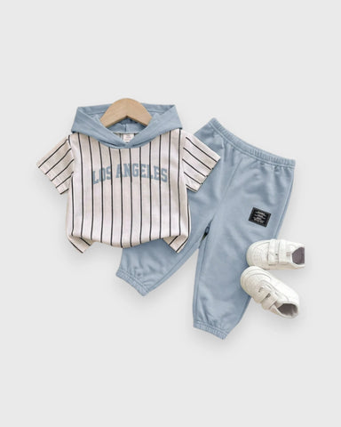2 Pc Baby Boy Los Angeles Stripe Hoodie Tee Shorts Set