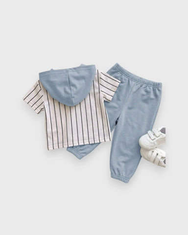 2 Pc Baby Boy Los Angeles Stripe Hoodie Tee Shorts Set
