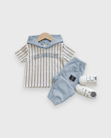 2 Pc Baby Boy Los Angeles Stripe Hoodie Tee Shorts Set
