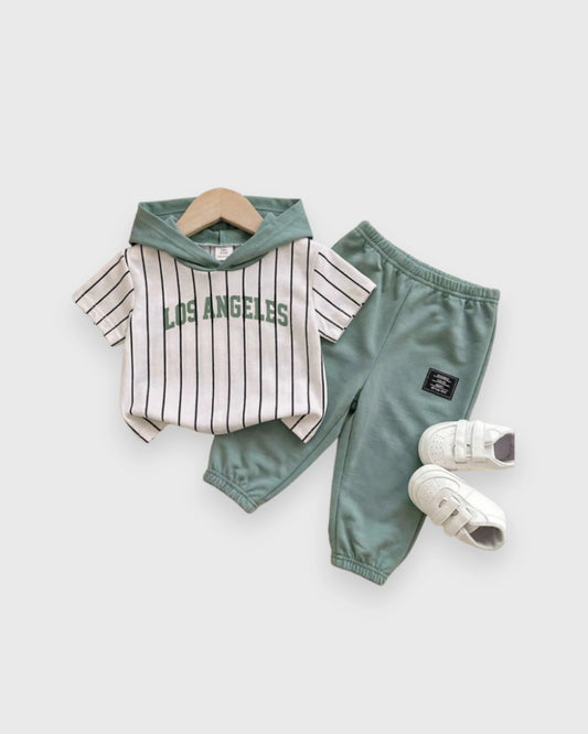 2 Pc Baby Boy Los Angeles Stripe Hoodie Tee Shorts Set