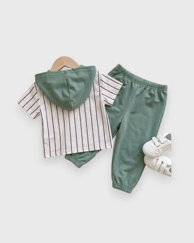 2 Pc Baby Boy Los Angeles Stripe Hoodie Tee Shorts Set