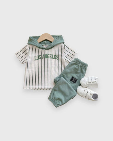 2 Pc Baby Boy Los Angeles Stripe Hoodie Tee Shorts Set