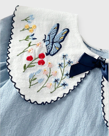 Baby Girl Butterfly Embroidered Collar Flare Dress