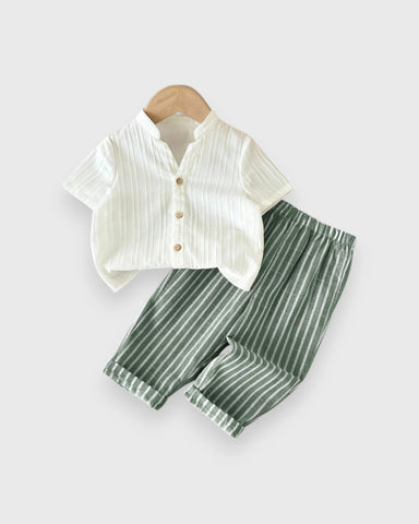 2 Pc Baby Boy Vacation Shirt & Stripe Pants Set