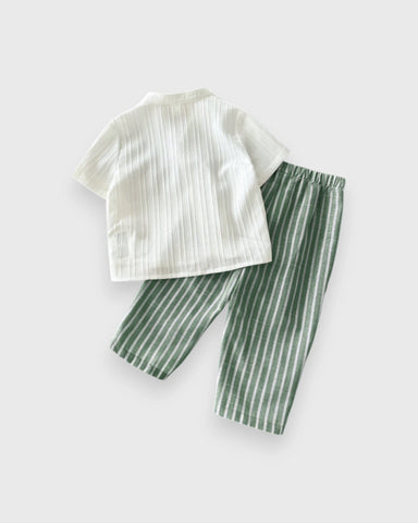 2 Pc Baby Boy Vacation Shirt & Stripe Pants Set