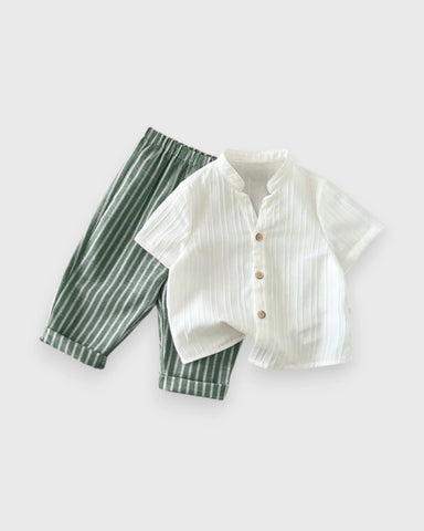 2 Pc Baby Boy Vacation Shirt & Stripe Pants Set
