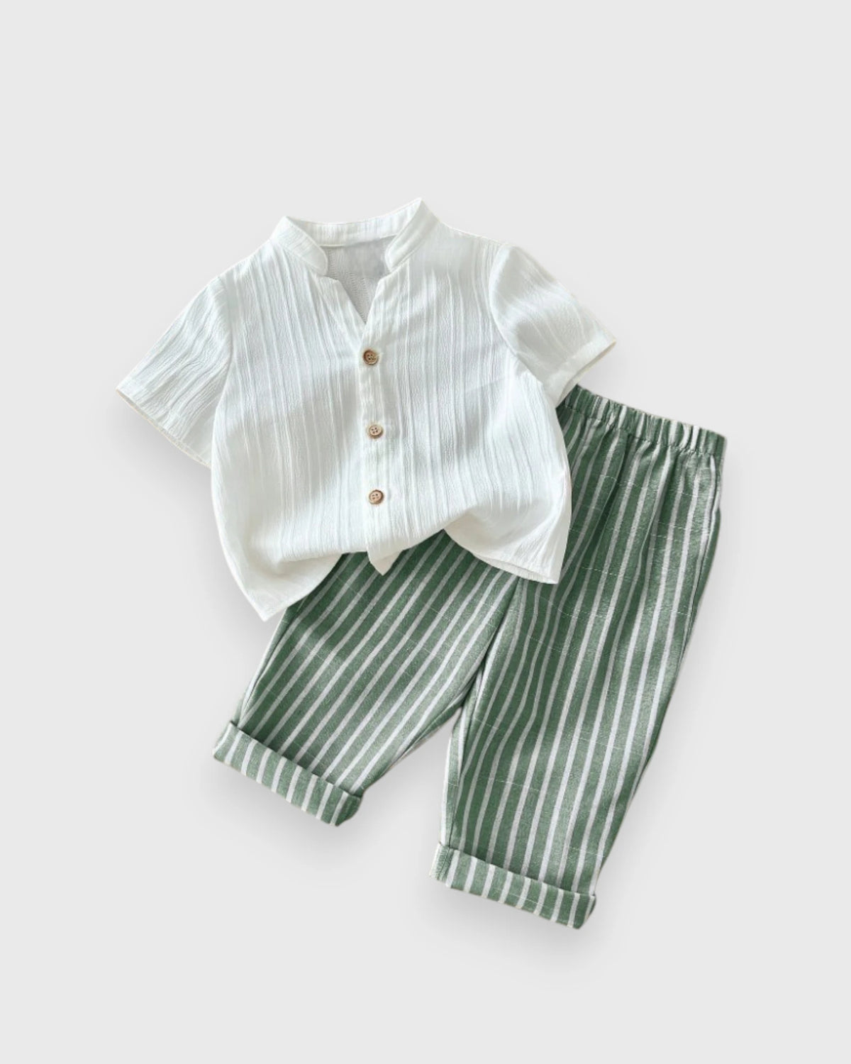 2 Pc Baby Boy Vacation Shirt & Stripe Pants Set