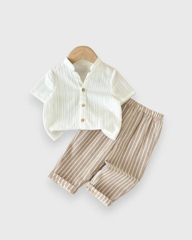 2 Pc Baby Boy Vacation Shirt & Stripe Pants Set
