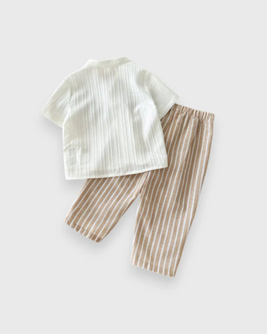 2 Pc Baby Boy Vacation Shirt & Stripe Pants Set