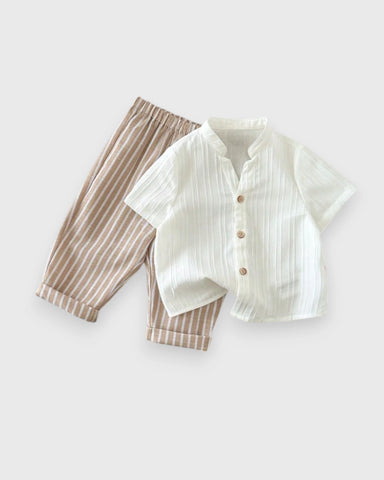 2 Pc Baby Boy Vacation Shirt & Stripe Pants Set