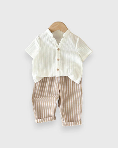 2 Pc Baby Boy Vacation Shirt & Stripe Pants Set
