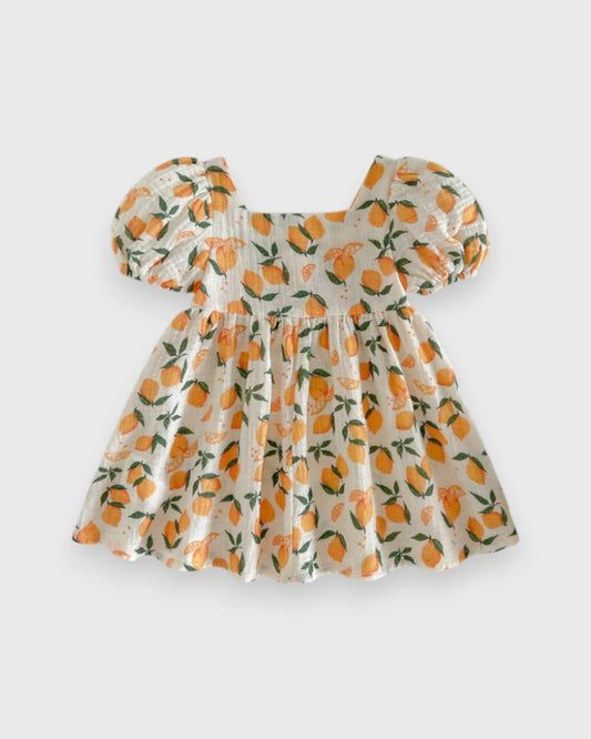 Baby Girl Puff Sleeve Cotton Print Dress