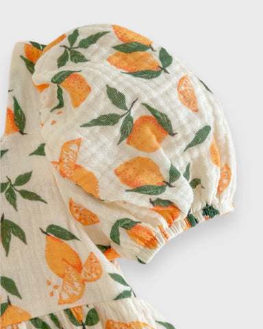Baby Girl Puff Sleeve Cotton Print Dress