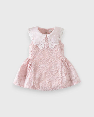 Baby Girl Lace Collar Sleeveless Textured Dress
