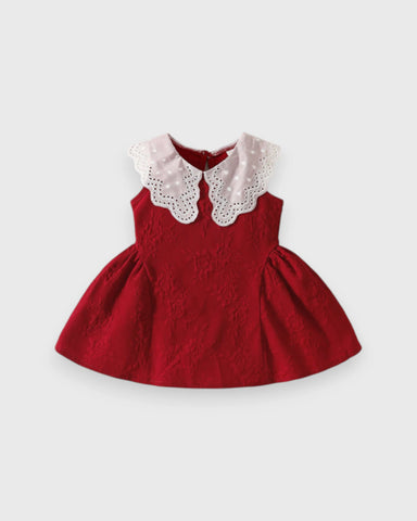 Baby Girl Lace Collar Sleeveless Textured Dress