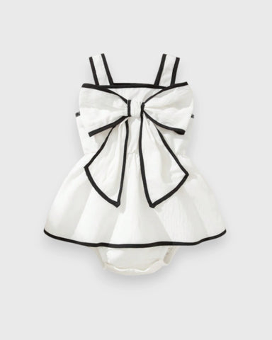 Baby Girl Contrast Binding Bow Bodysuit Dress