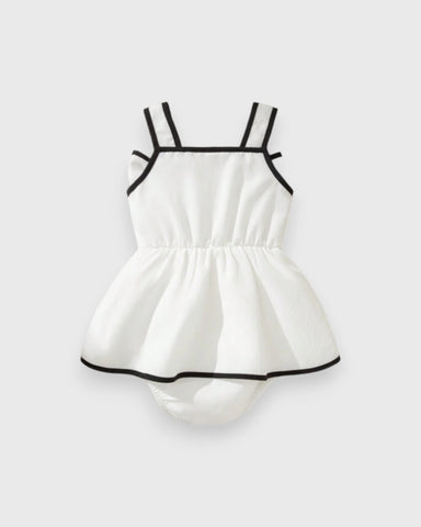 Baby Girl Contrast Binding Bow Bodysuit Dress