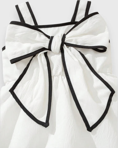 Baby Girl Contrast Binding Bow Bodysuit Dress