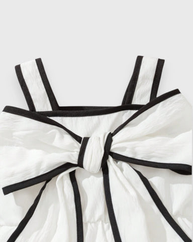 Baby Girl Contrast Binding Bow Bodysuit Dress