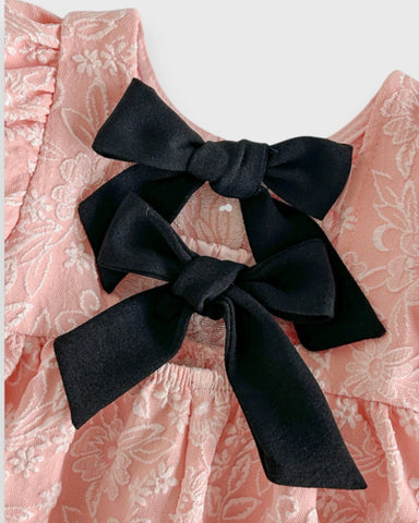 Baby Girl Brocade Puff Sleeve Contrast Bow Dress