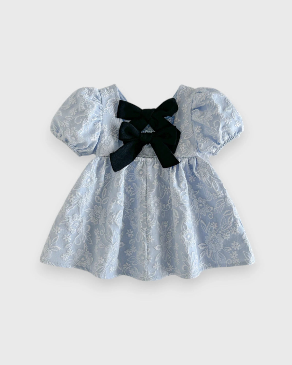 Baby Girl Brocade Puff Sleeve Contrast Bow Dress
