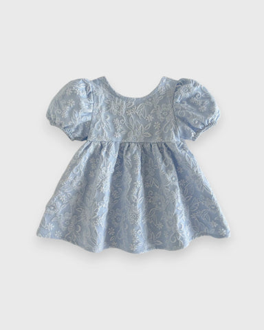 Baby Girl Brocade Puff Sleeve Contrast Bow Dress