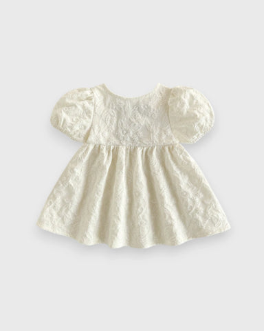 Baby Girl Brocade Puff Sleeve Contrast Bow Dress