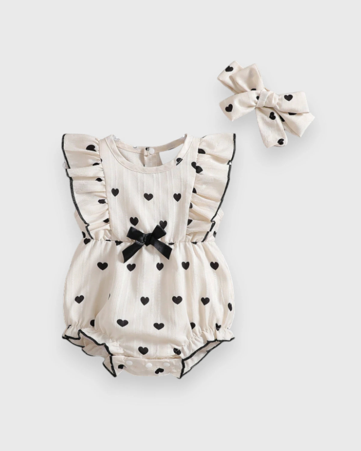 2 Piece Heart Print Bodysuit w/Headband